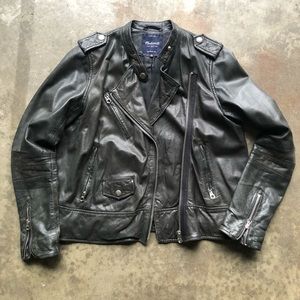 Early Madewell Oversized Washed Leather Moto Jacket: Black, S